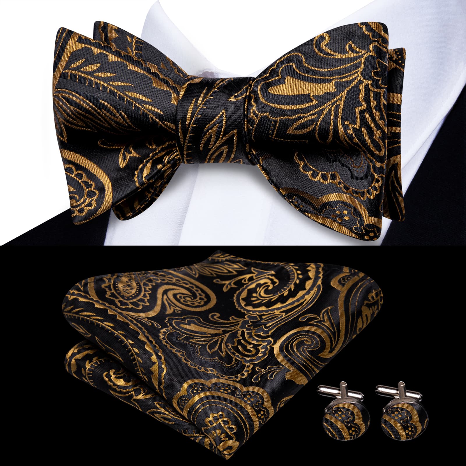 GentCrest Black Paisley Bowtie Set - Image 1