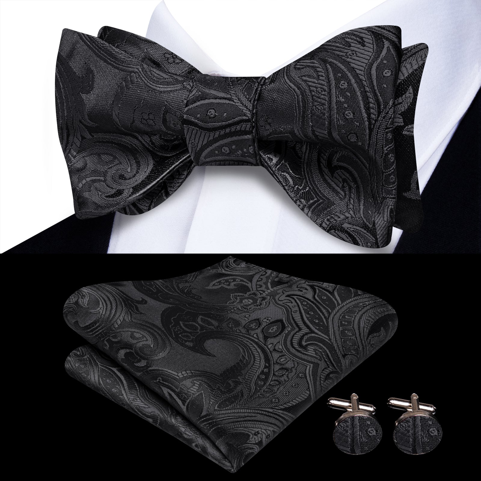 GentCrest Black Paisley Bowtie Set - Image 1