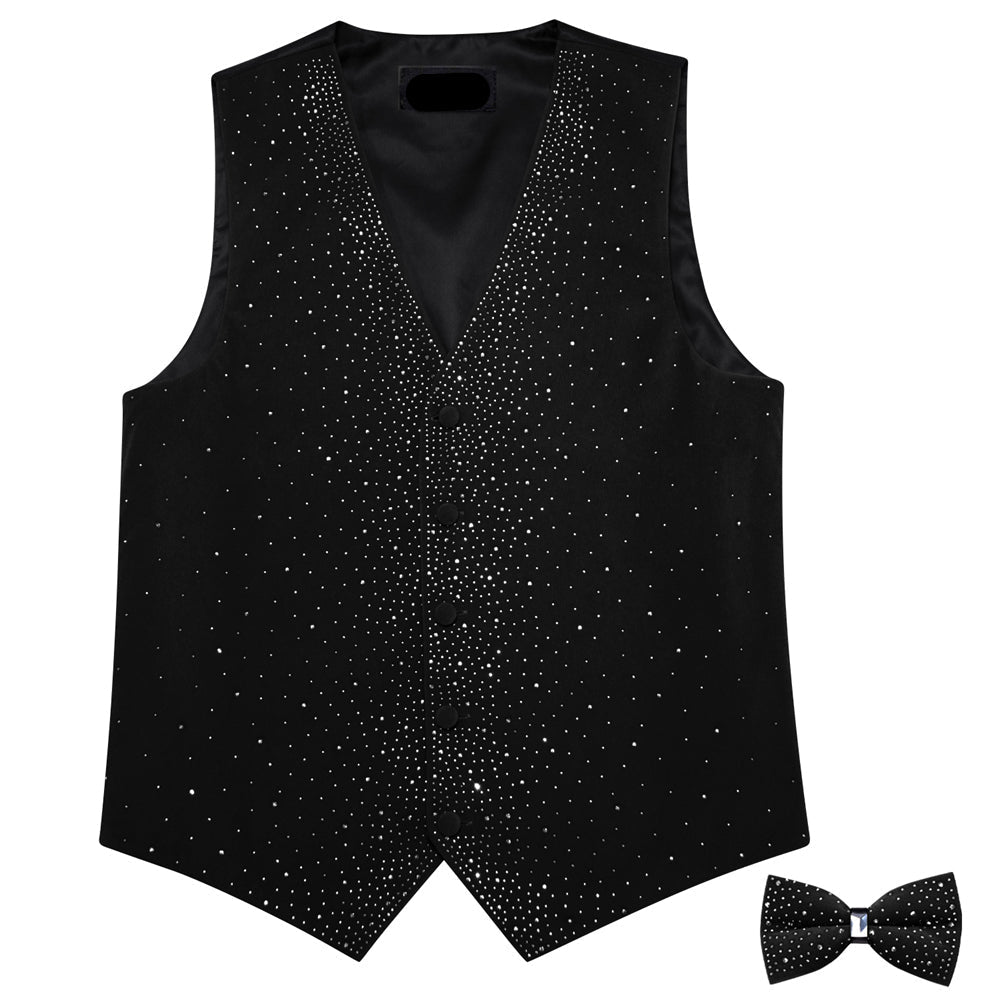 Black Sparkling Rhinestone & Bow Tie Set Vest Set - GentCrest - View 6