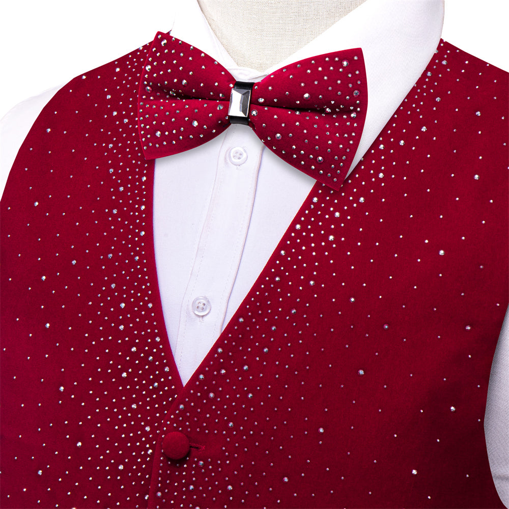 Red Sparkling Rhinestone & Bow Tie Set Vest Set - GentCrest - View 2