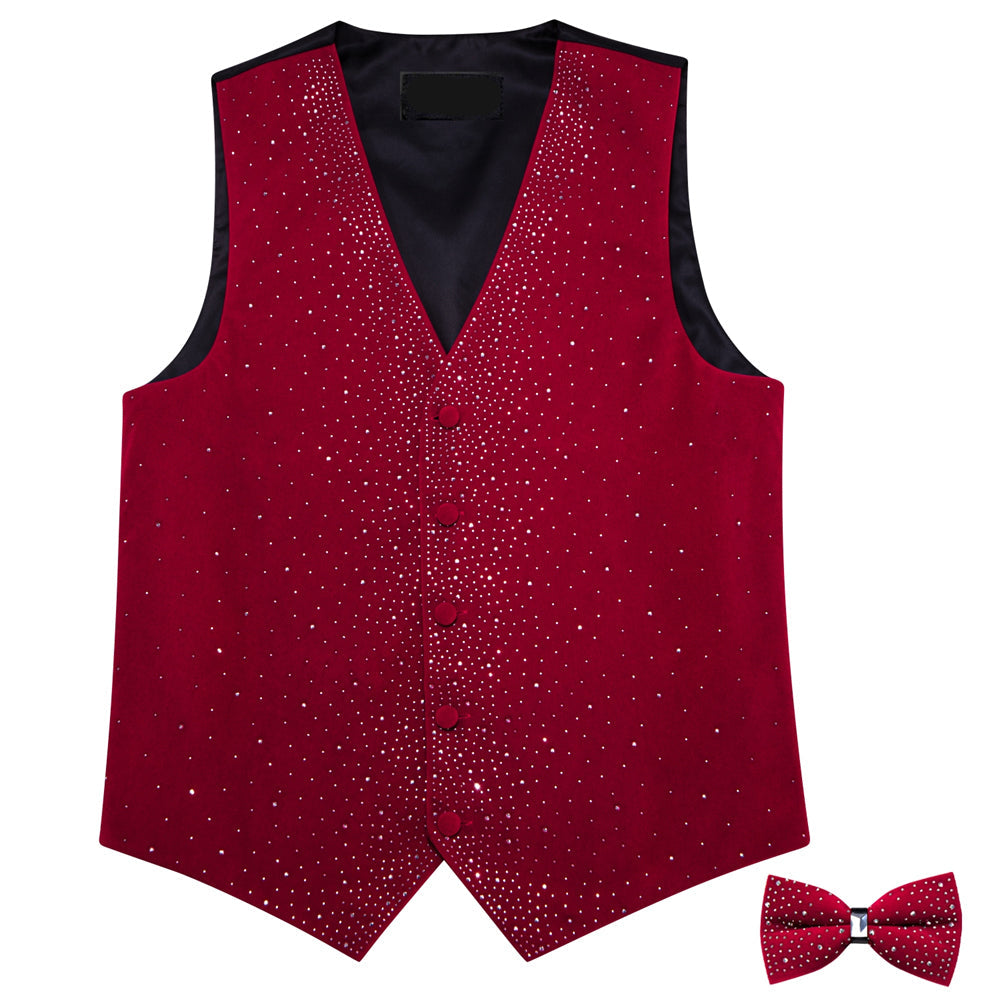 Red Sparkling Rhinestone & Bow Tie Set Vest Set - GentCrest - View 6