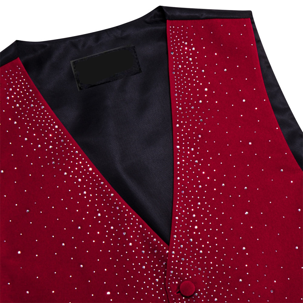Red Sparkling Rhinestone & Bow Tie Set Vest Set - GentCrest - View 9