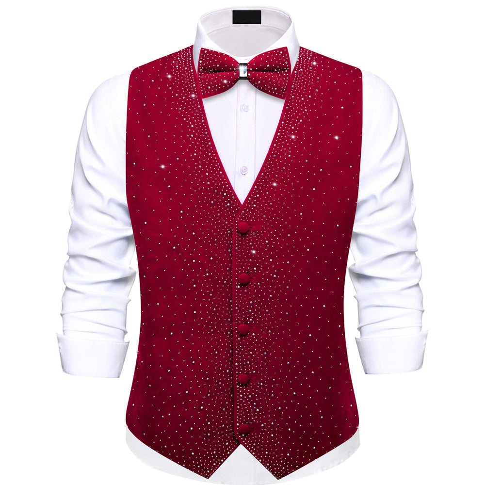 Red Sparkling Rhinestone & Bow Tie Set Vest Set - GentCrest - View 7