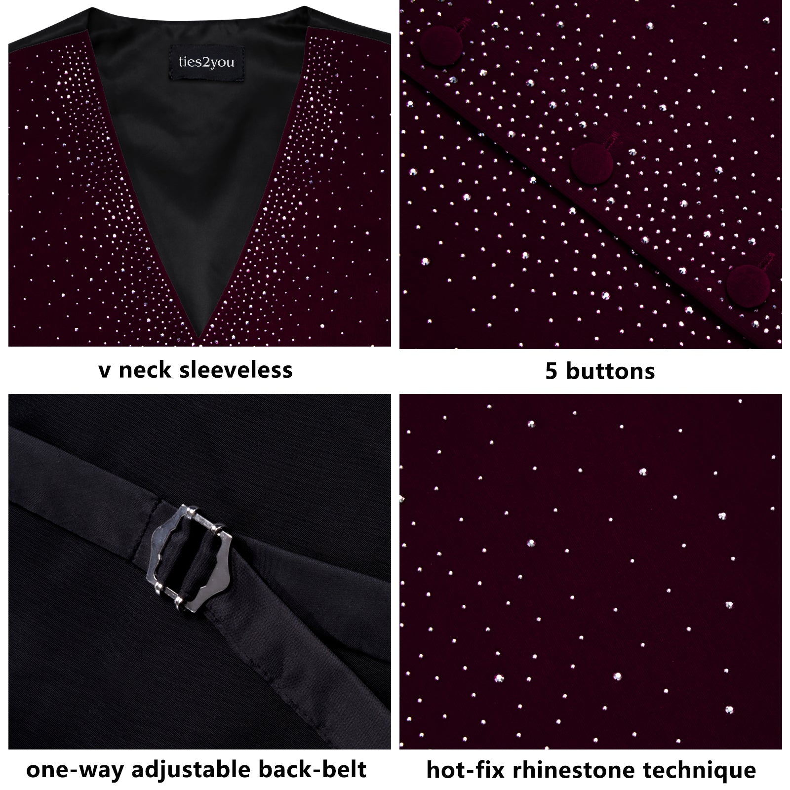 GentCrest Burgundy Rhinestone Vest Set - Image 7