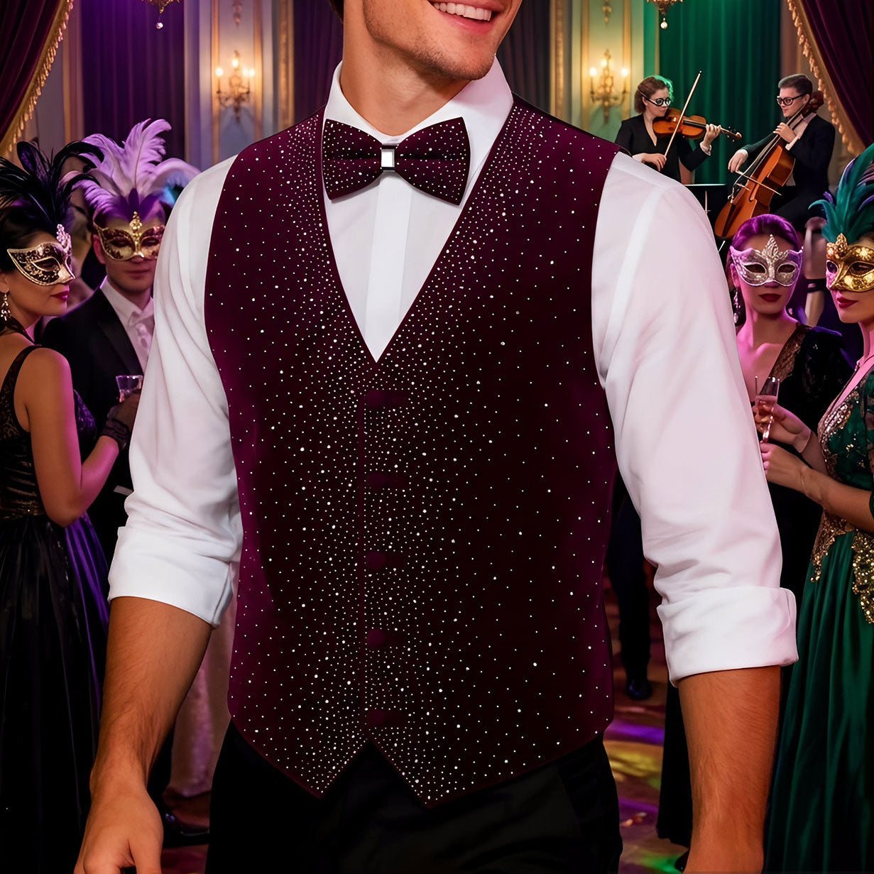 GentCrest Burgundy Rhinestone Vest Set - Image 2