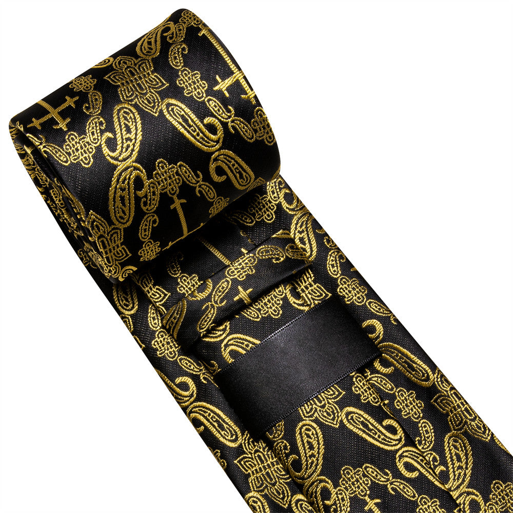 Black & Gold Cross Paisley Silk Tie Set - GentCrest - View 4