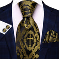 Black & Gold Cross Paisley Silk Tie Set - GentCrest