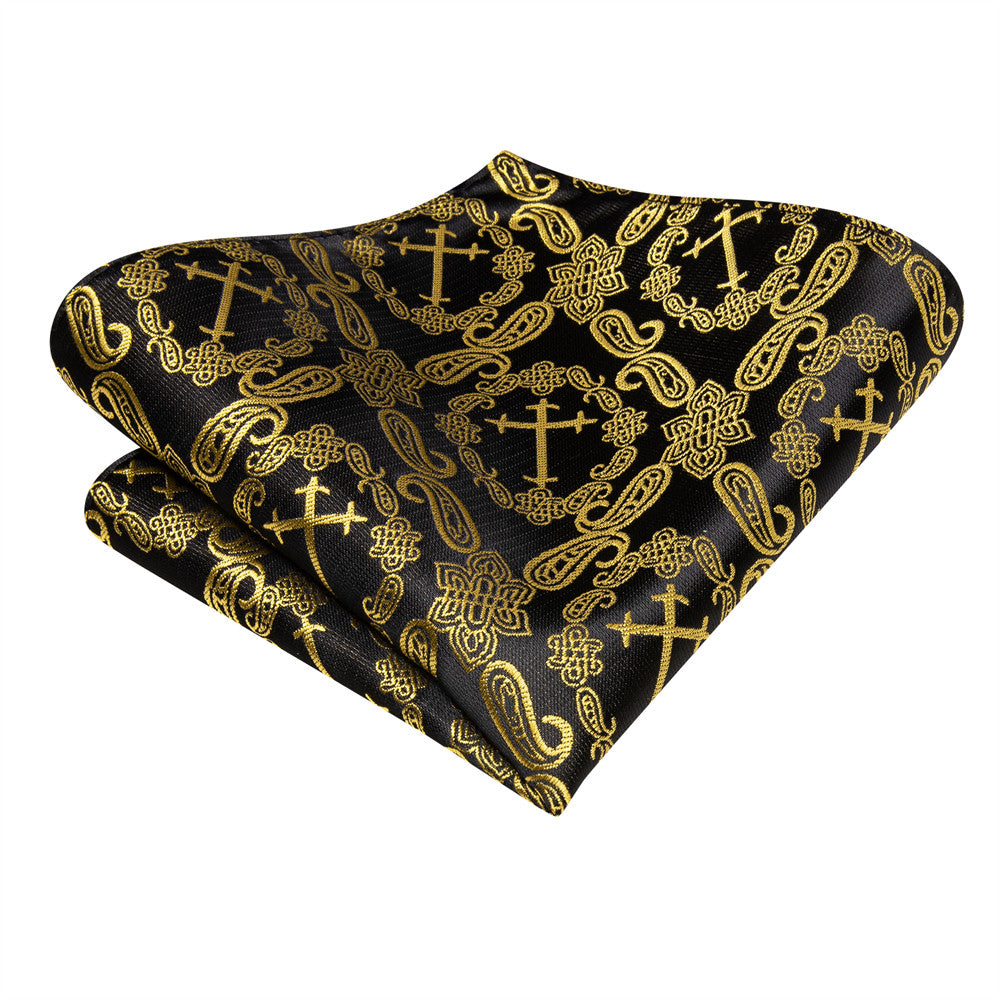 Black & Gold Cross Paisley Silk Tie Set - GentCrest - View 5