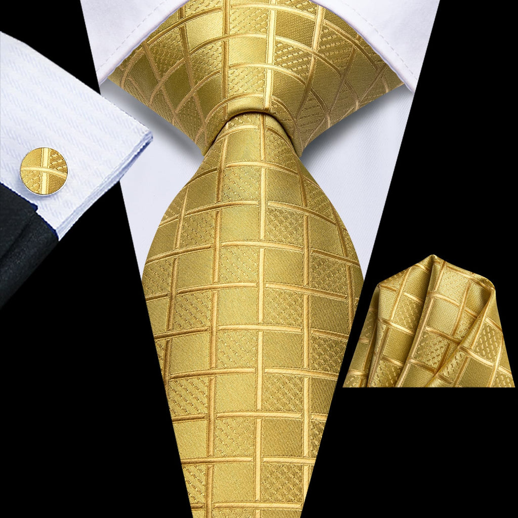 GentCrest Gold Plaid Tie Hanky Cufflinks Set - Image 1