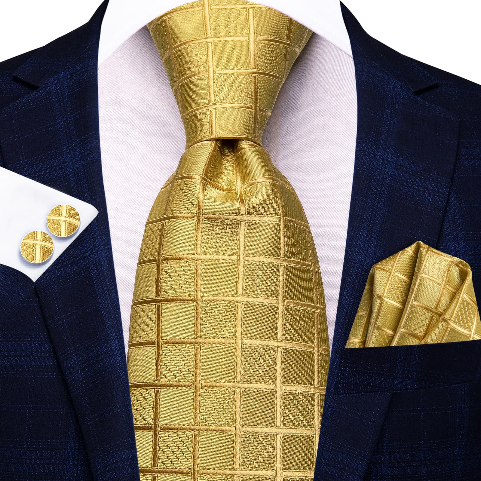 GentCrest Gold Plaid Tie Hanky Cufflinks Set - Image 2
