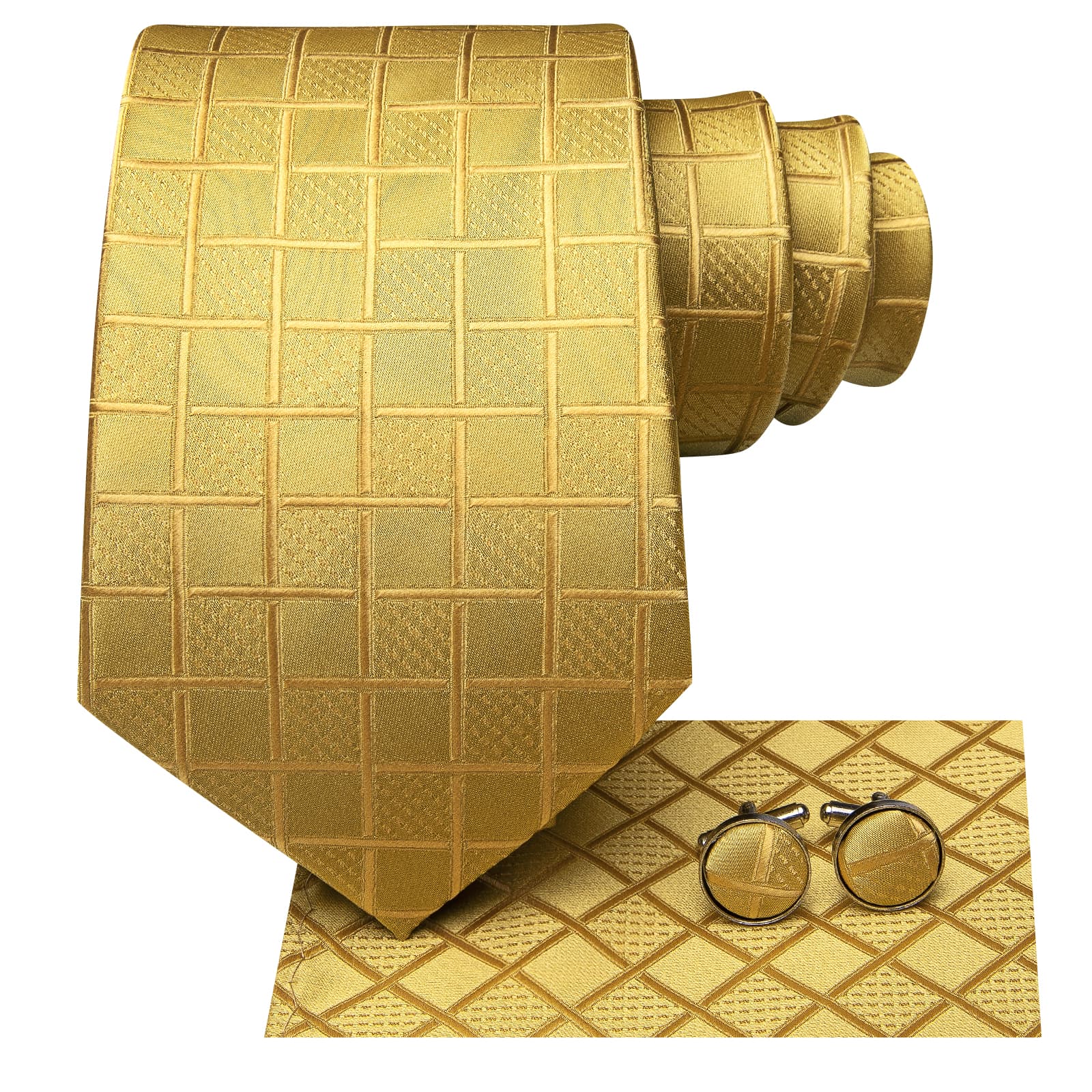 GentCrest Gold Plaid Tie Hanky Cufflinks Set - Image 3