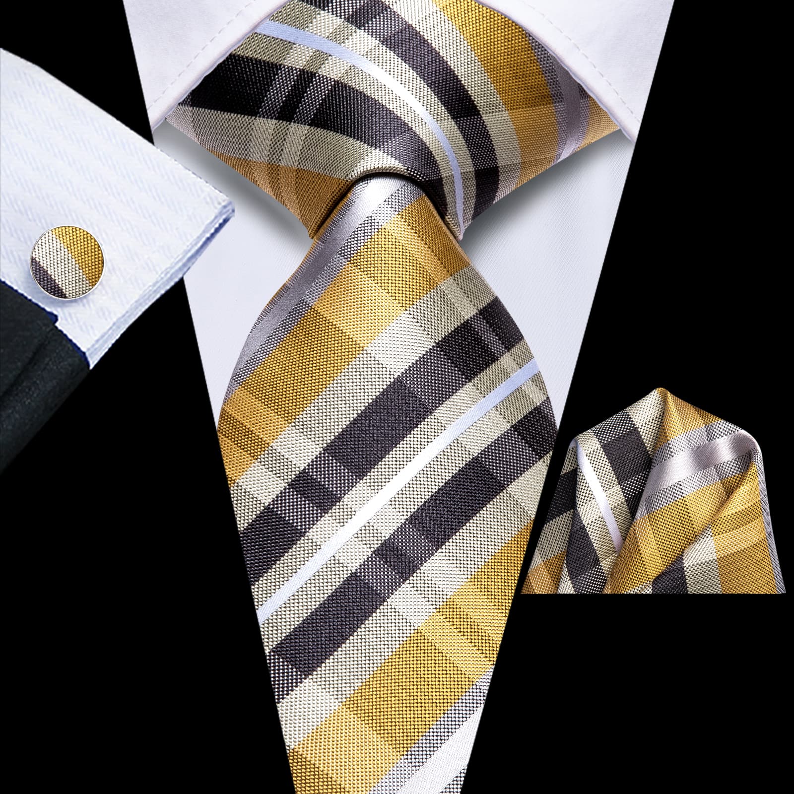 GentCrest Black Striped Tie Hanky Cufflinks Set - Image 1