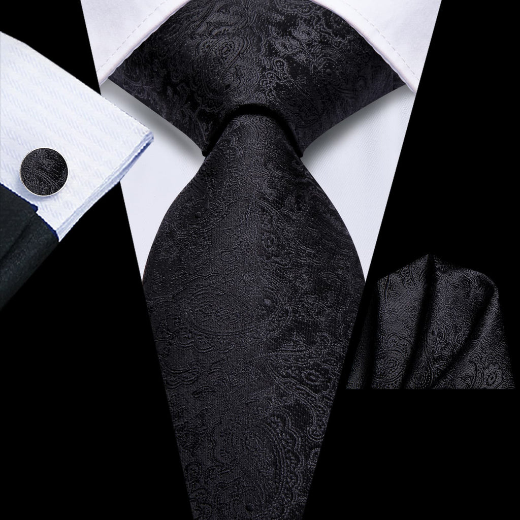 GentCrest Black Paisley Tie Hanky Cufflinks Set - Image 1