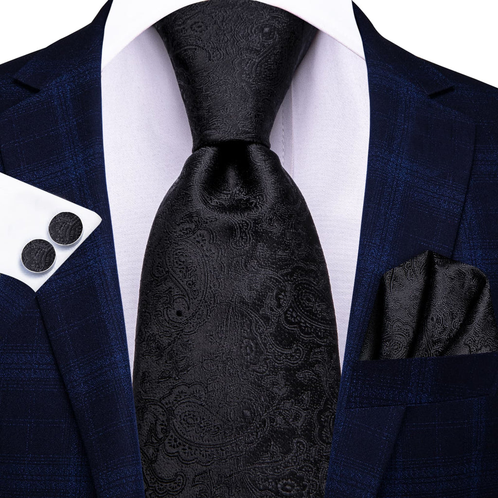 GentCrest Black Paisley Tie Hanky Cufflinks Set - Image 2