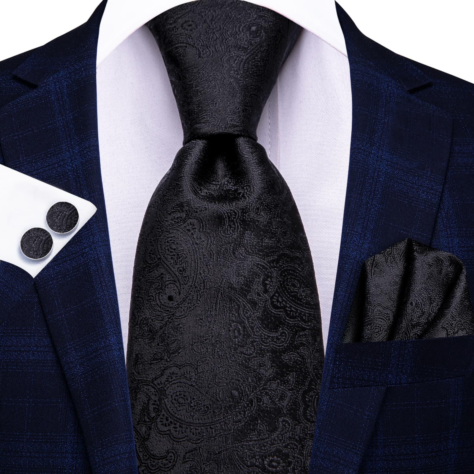 GentCrest Black Paisley Tie Hanky Cufflinks Set - Image 2