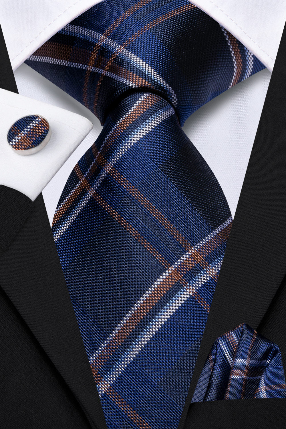 GentCrest Blue Plaid Tie Hanky Cufflinks Set - Image 6