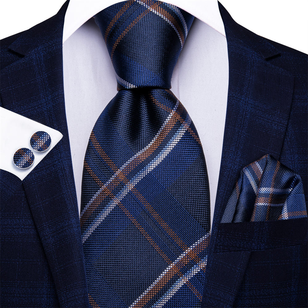 GentCrest Blue Plaid Tie Hanky Cufflinks Set - Image 1