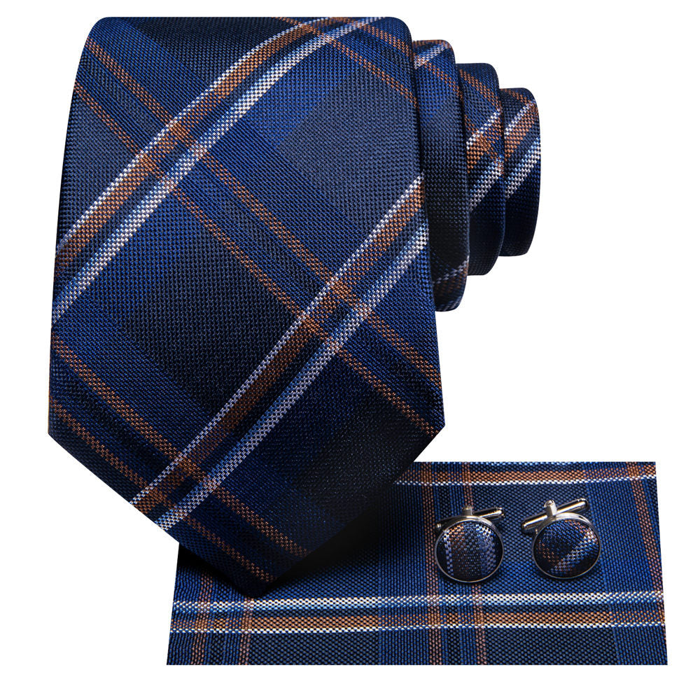 GentCrest Blue Plaid Tie Hanky Cufflinks Set - Image 2