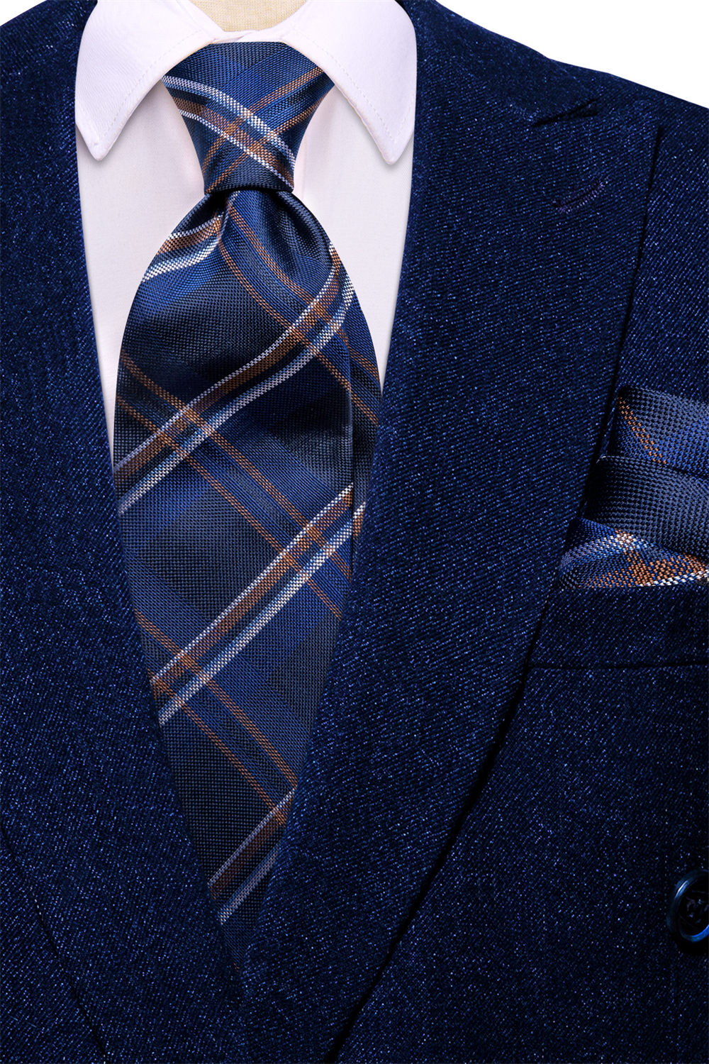 GentCrest Blue Plaid Tie Hanky Cufflinks Set - Image 7