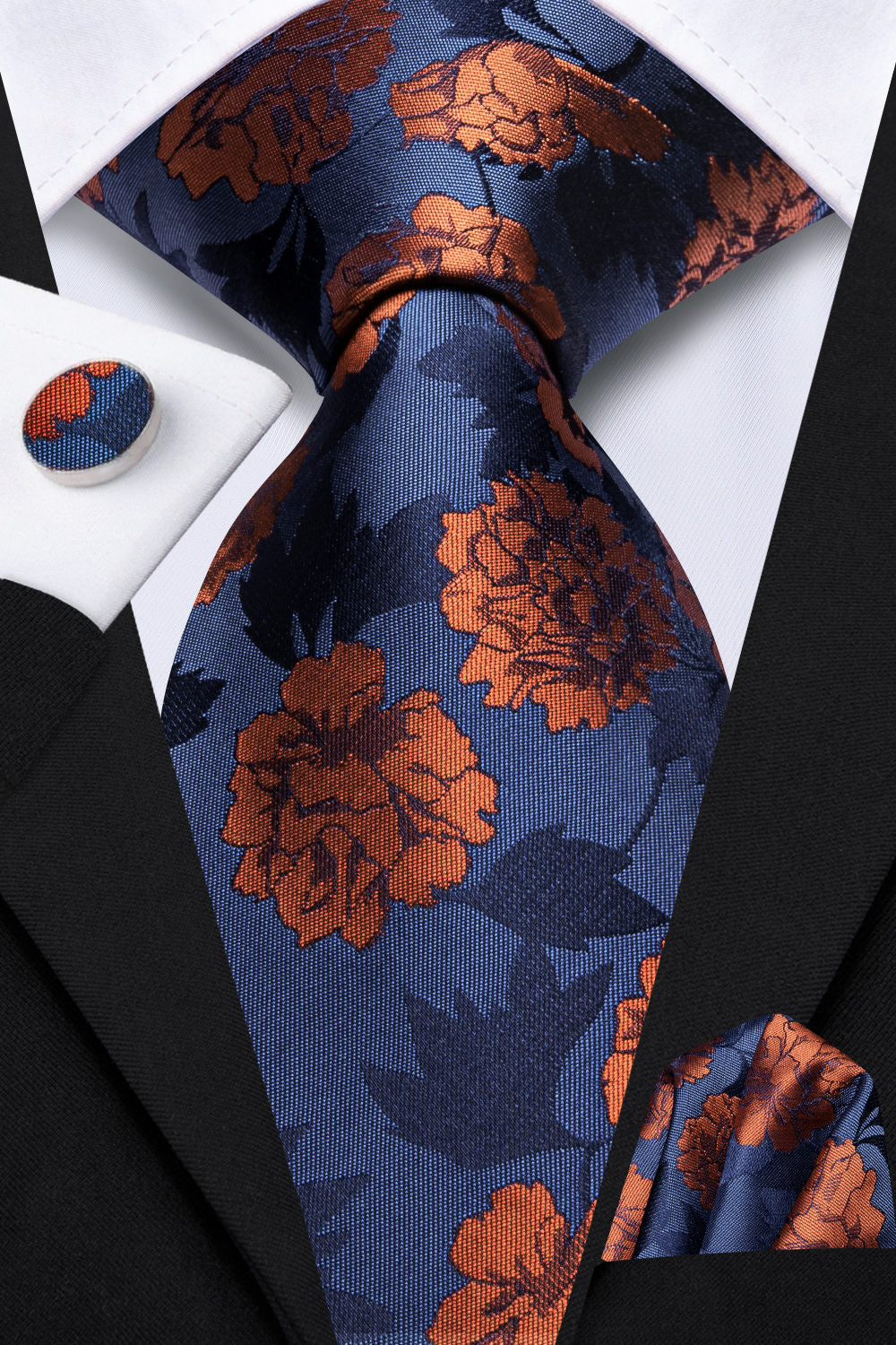 GentCrest Blue Floral Tie Hanky Cufflinks Set - Image 6