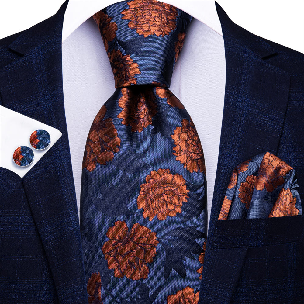 GentCrest Blue Floral Tie Hanky Cufflinks Set - Image 1