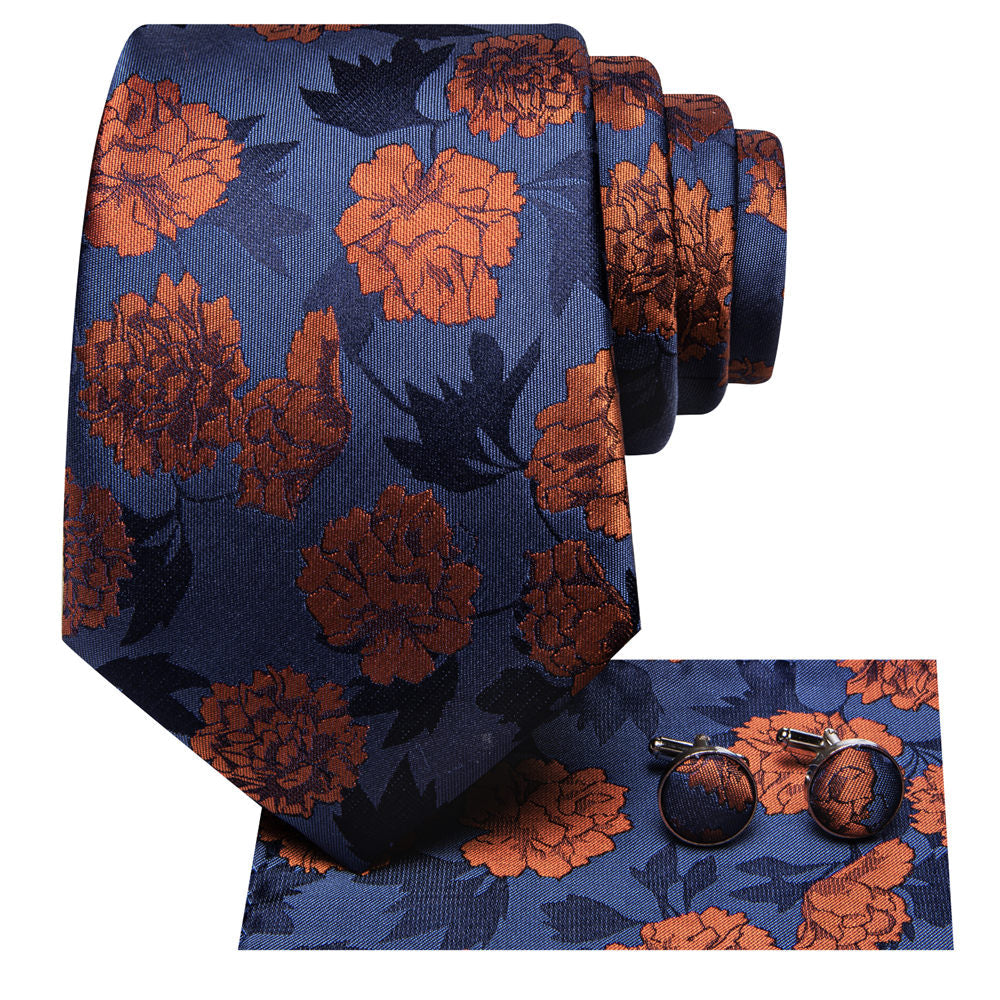 GentCrest Blue Floral Tie Hanky Cufflinks Set - Image 2
