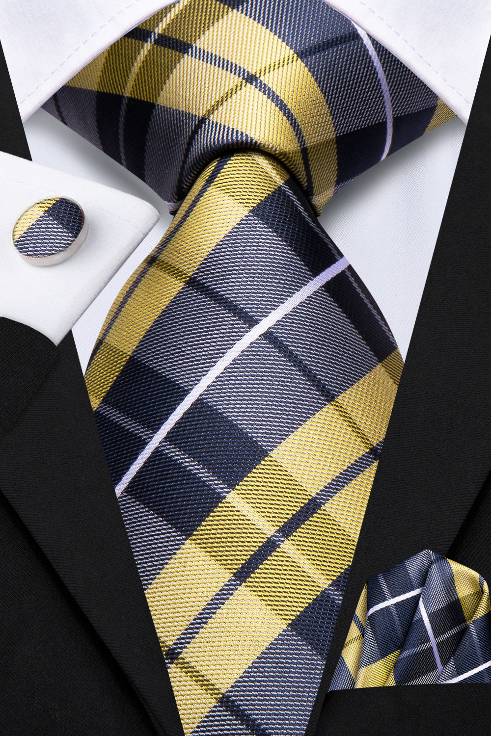 GentCrest Grey Plaid Tie Hanky Cufflinks Set - Image 2