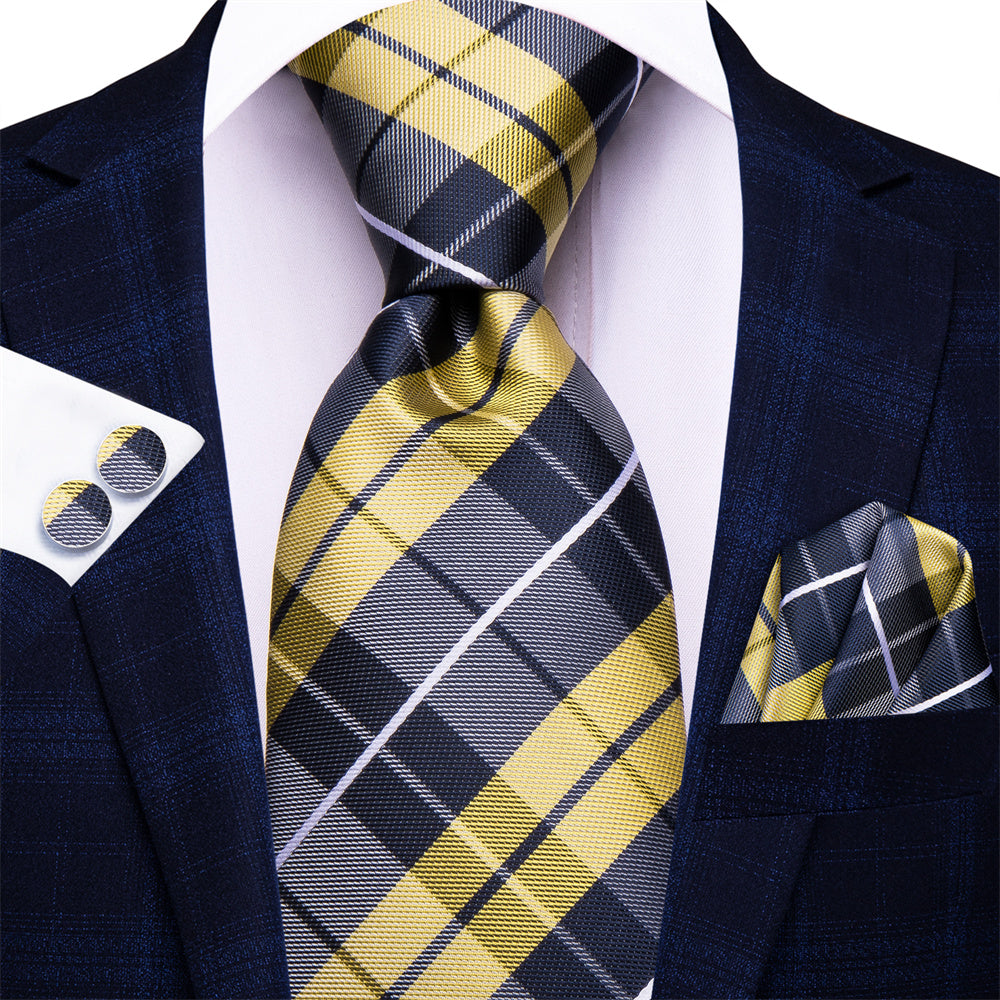 GentCrest Grey Plaid Tie Hanky Cufflinks Set - Image 1