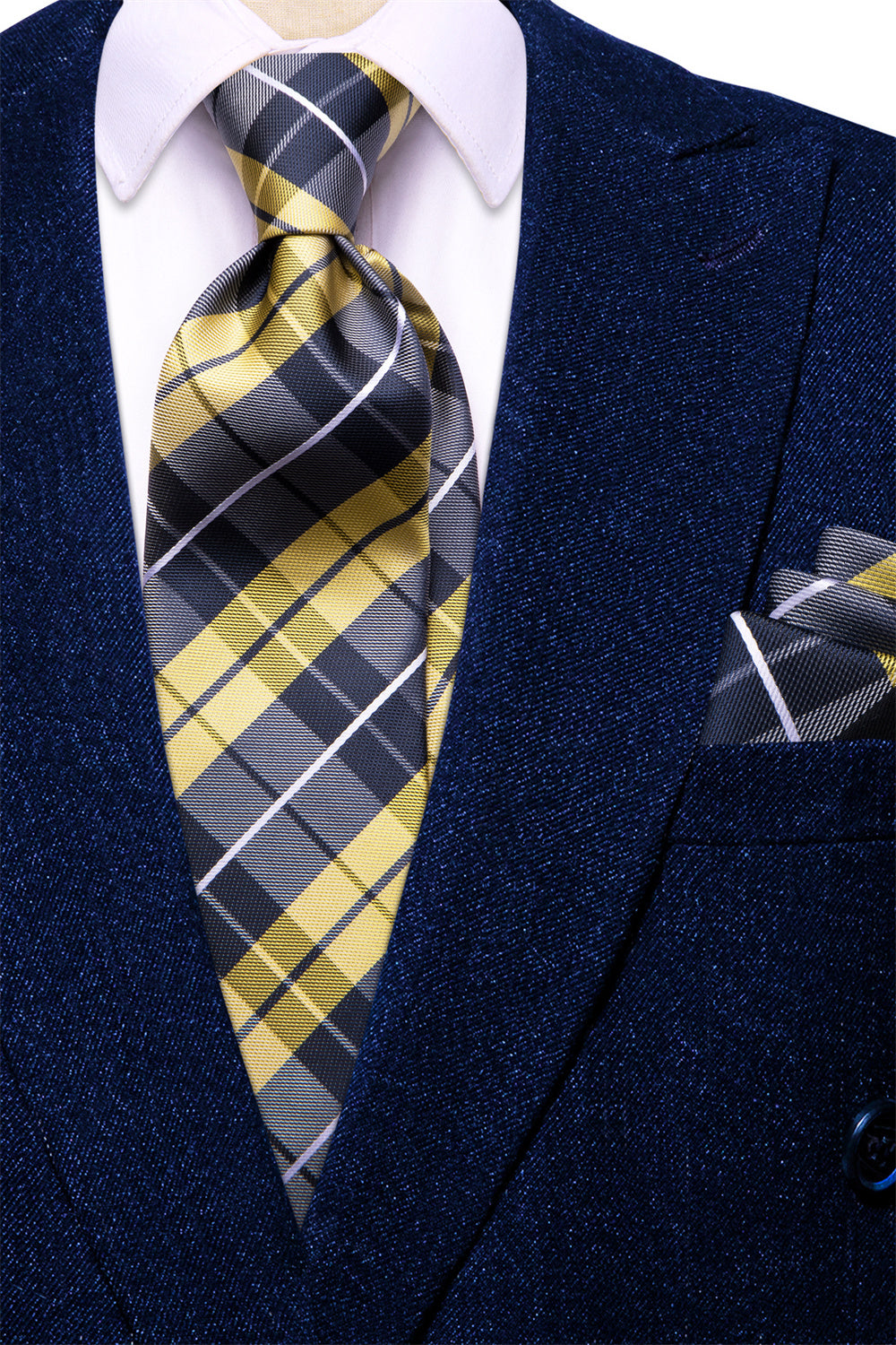 GentCrest Grey Plaid Tie Hanky Cufflinks Set - Image 3