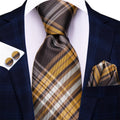 GentCrest Brown Plaid Tie Hanky Cufflinks Set - Image 1