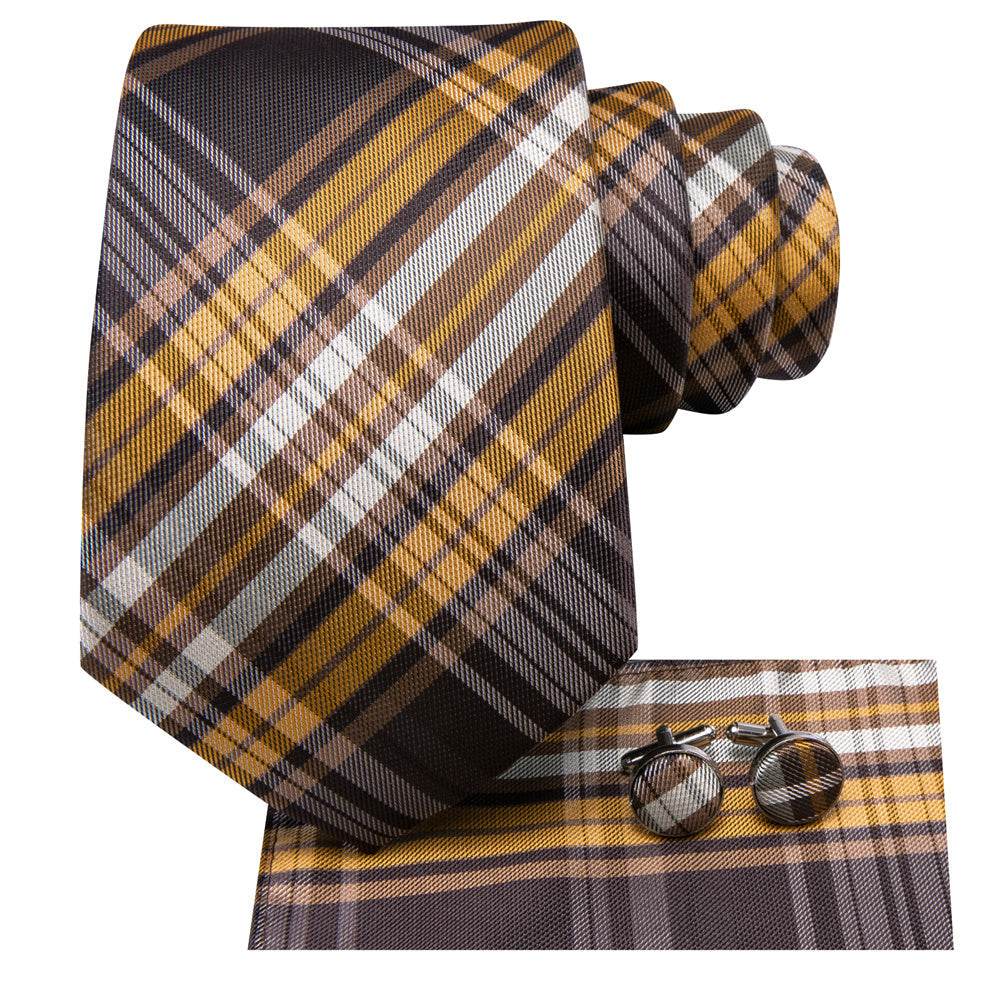 GentCrest Brown Plaid Tie Hanky Cufflinks Set - Image 4