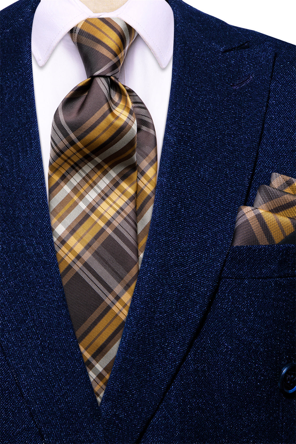 GentCrest Brown Plaid Tie Hanky Cufflinks Set - Image 3