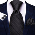 GentCrest Black Striped Tie Hanky Cufflinks Set - Image 1