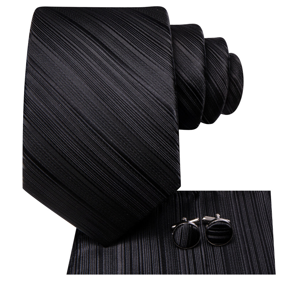 GentCrest Black Striped Tie Hanky Cufflinks Set - Image 4