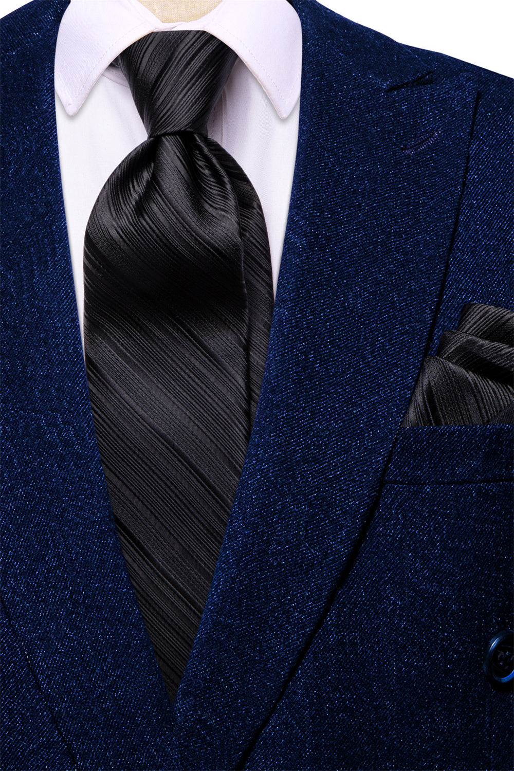 GentCrest Black Striped Tie Hanky Cufflinks Set - Image 3