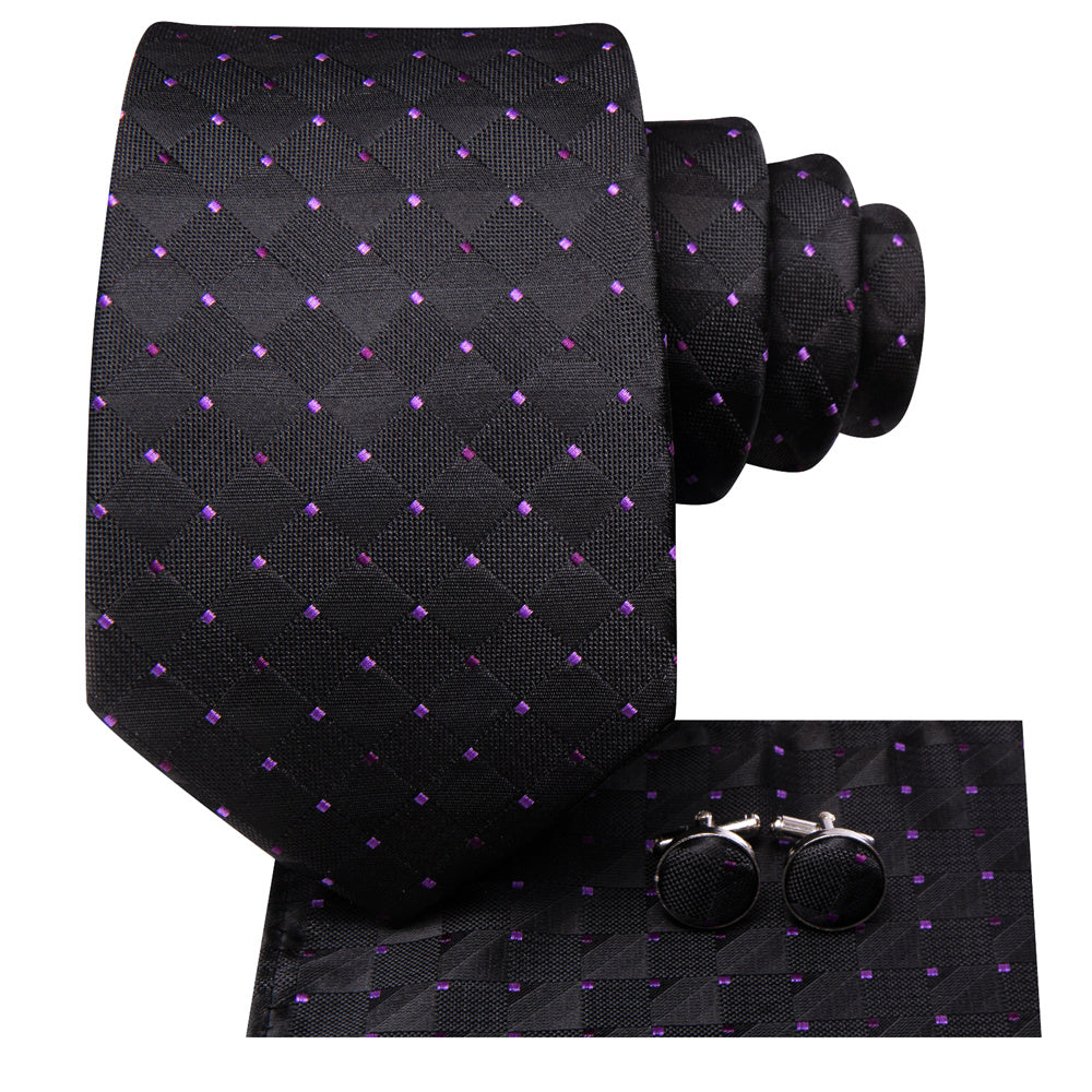 GentCrest Black Plaid Tie Hanky Cufflinks Set - Image 4