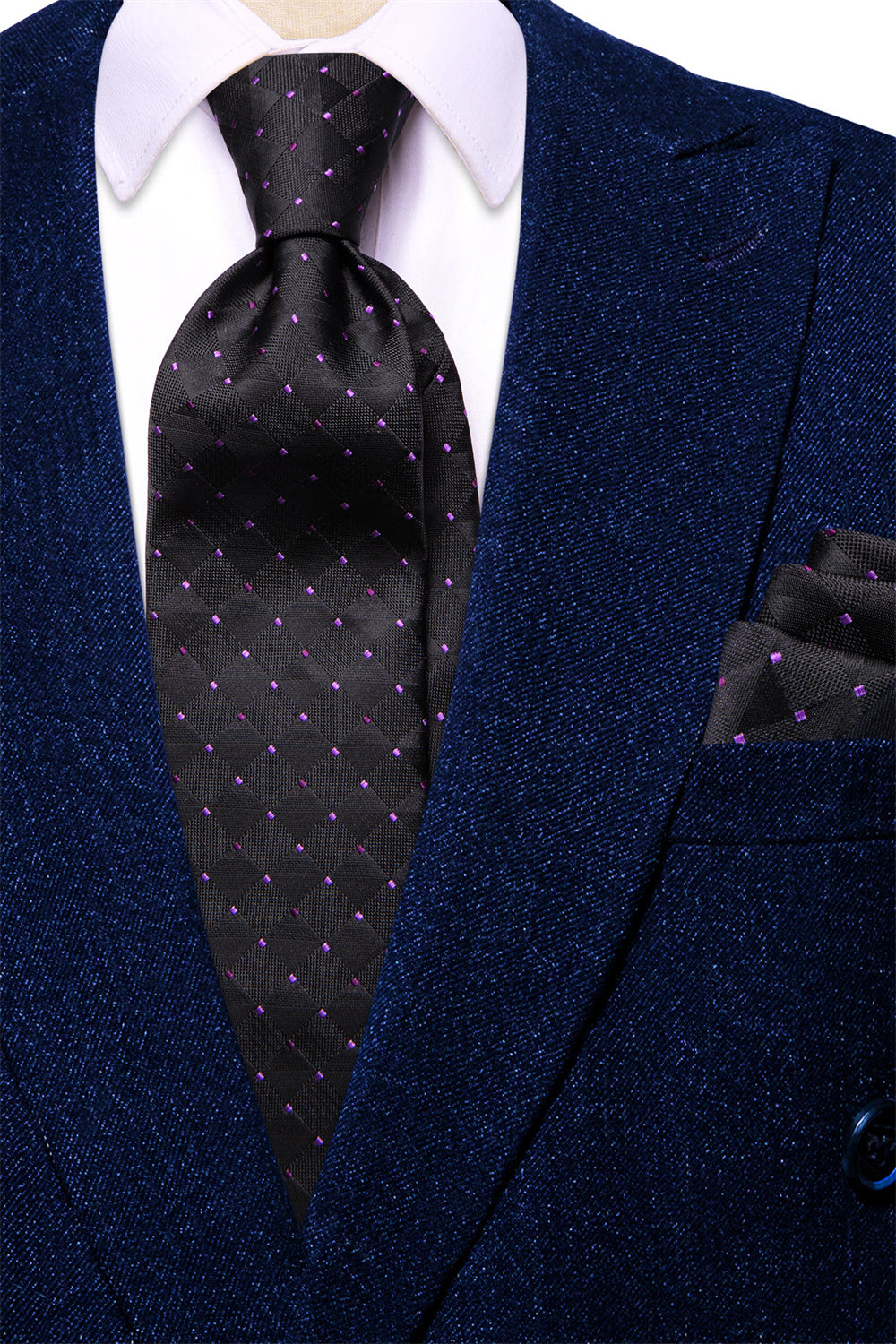 GentCrest Black Plaid Tie Hanky Cufflinks Set - Image 3
