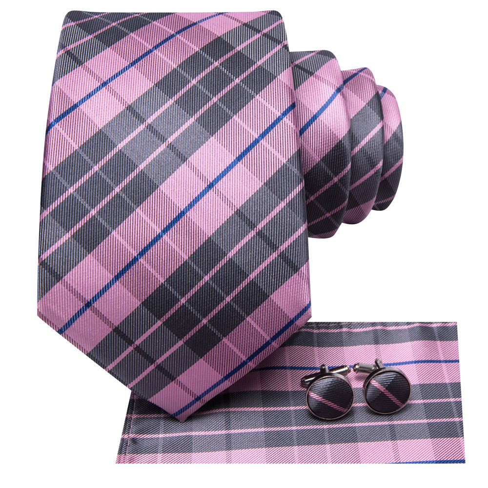 GentCrest Pink Plaid Tie Hanky Cufflinks Set - Image 3
