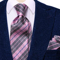 GentCrest Pink Plaid Tie Hanky Cufflinks Set - Image 1