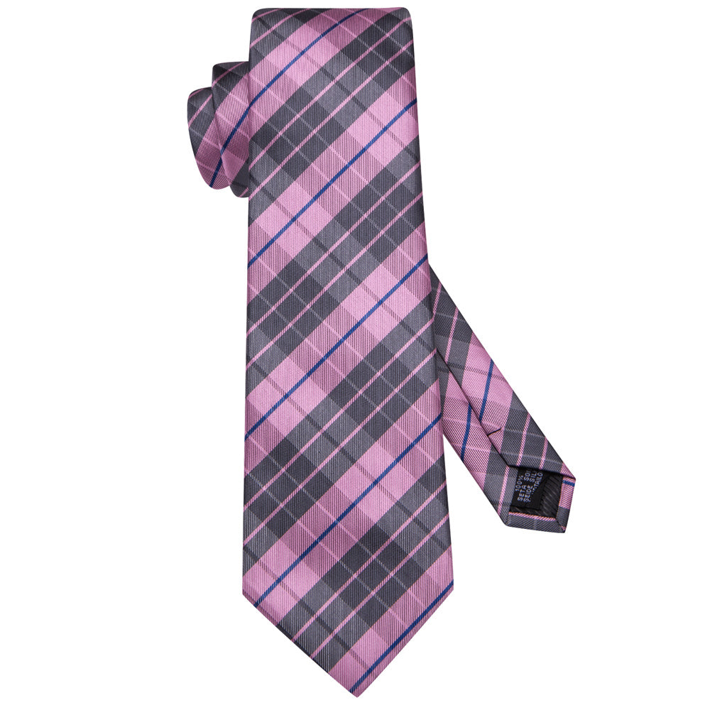 GentCrest Pink Plaid Tie Hanky Cufflinks Set - Image 4