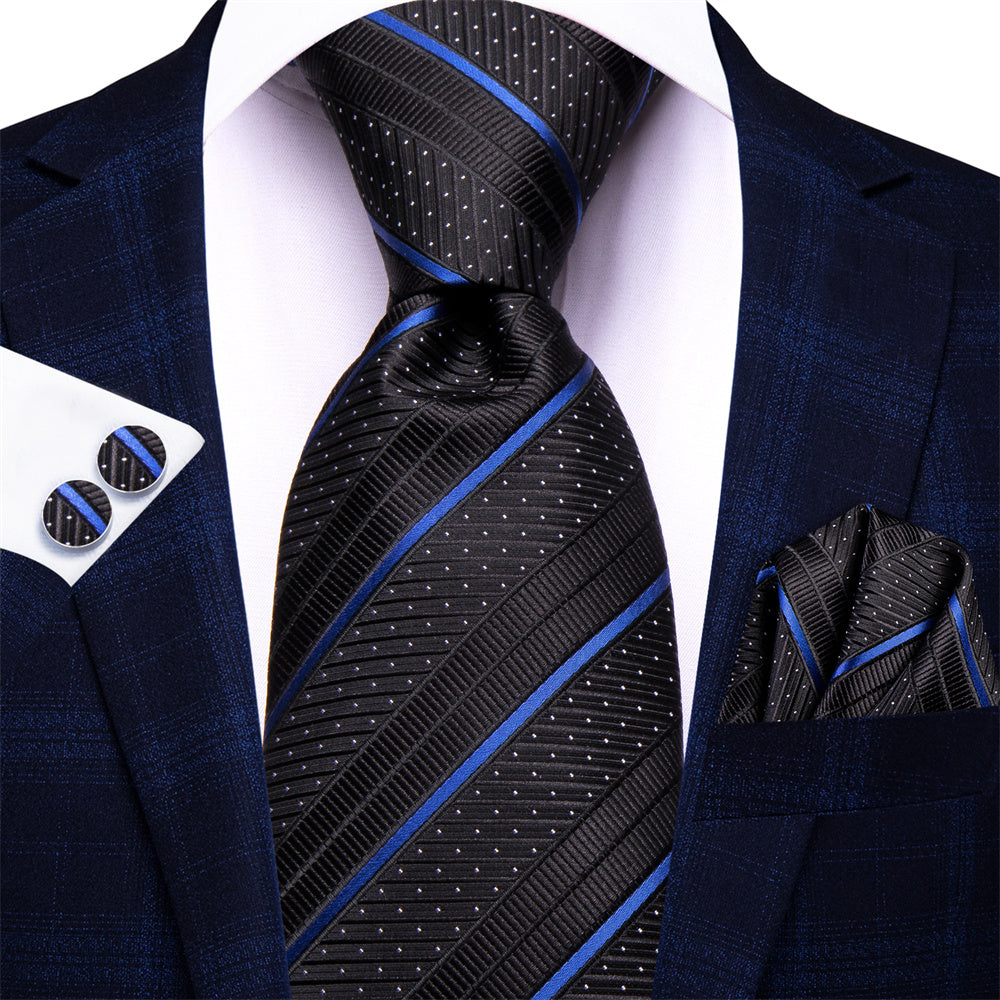 GentCrest Black Striped Tie Hanky Cufflinks Set - Image 1