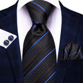 GentCrest Black Striped Tie Hanky Cufflinks Set - Image 1