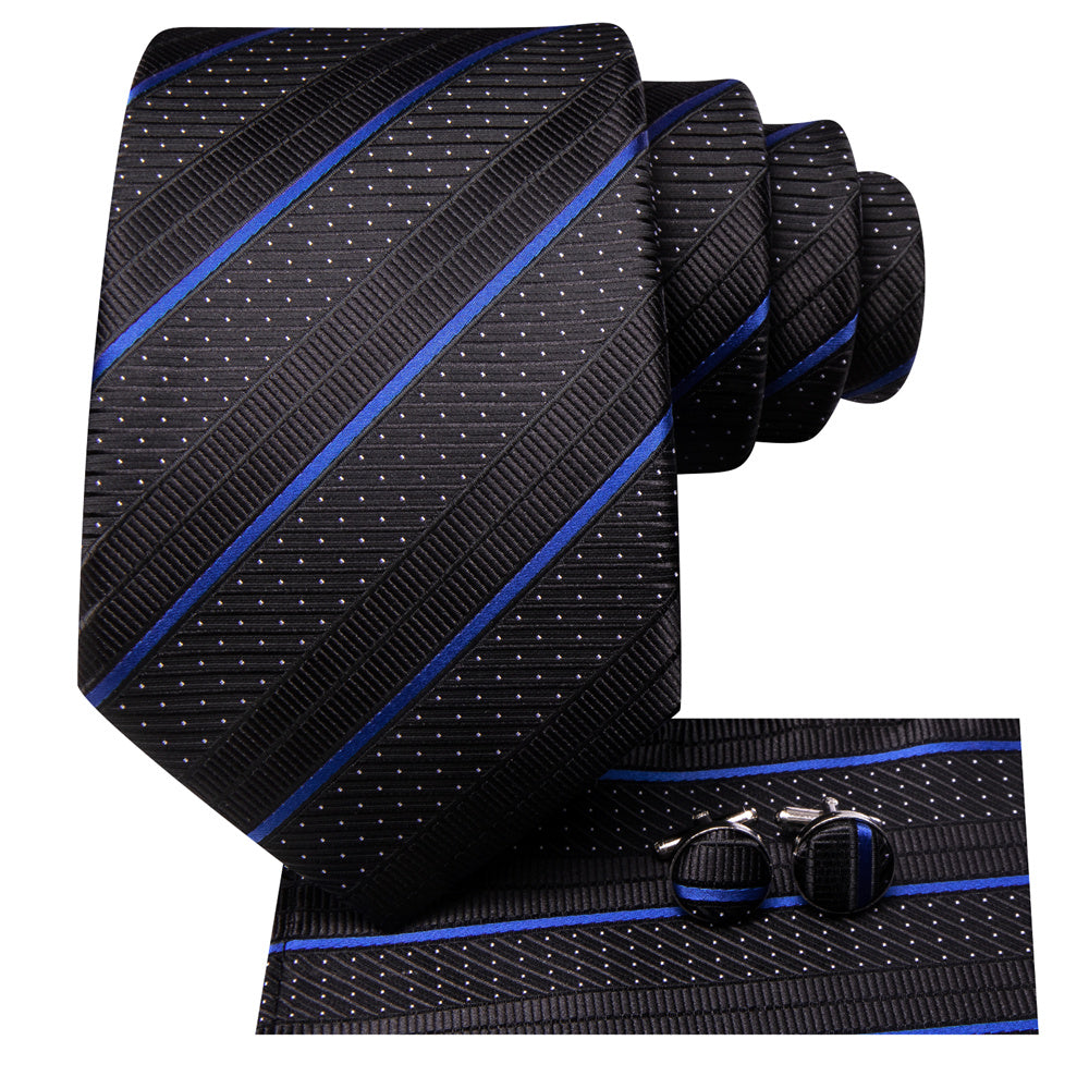 GentCrest Black Striped Tie Hanky Cufflinks Set - Image 4