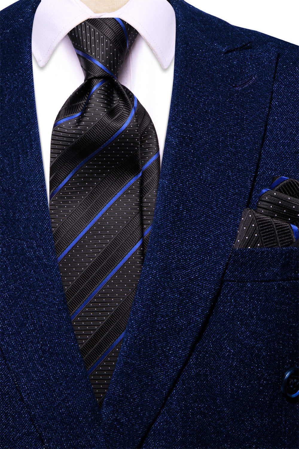 GentCrest Black Striped Tie Hanky Cufflinks Set - Image 3