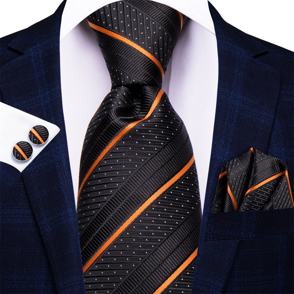 GentCrest Black Striped Tie Hanky Cufflinks Set - Image 1