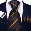 GentCrest Black Striped Tie Hanky Cufflinks Set - Image 1