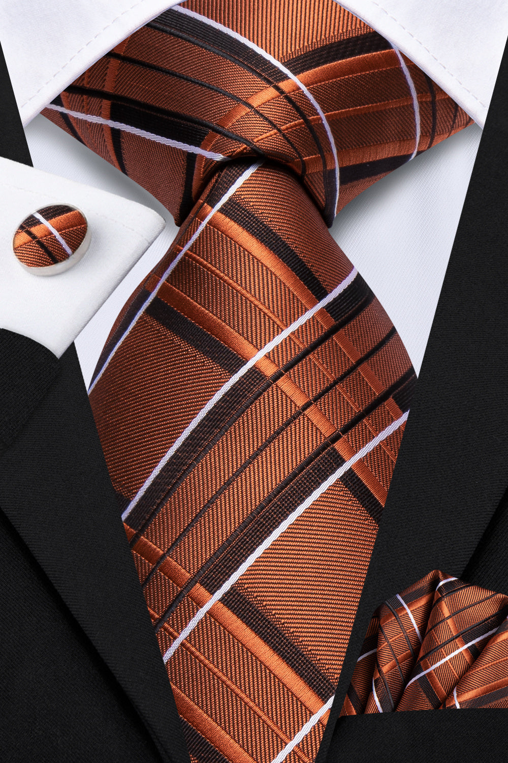 GentCrest White Plaid Tie Hanky Cufflinks Set - Image 7