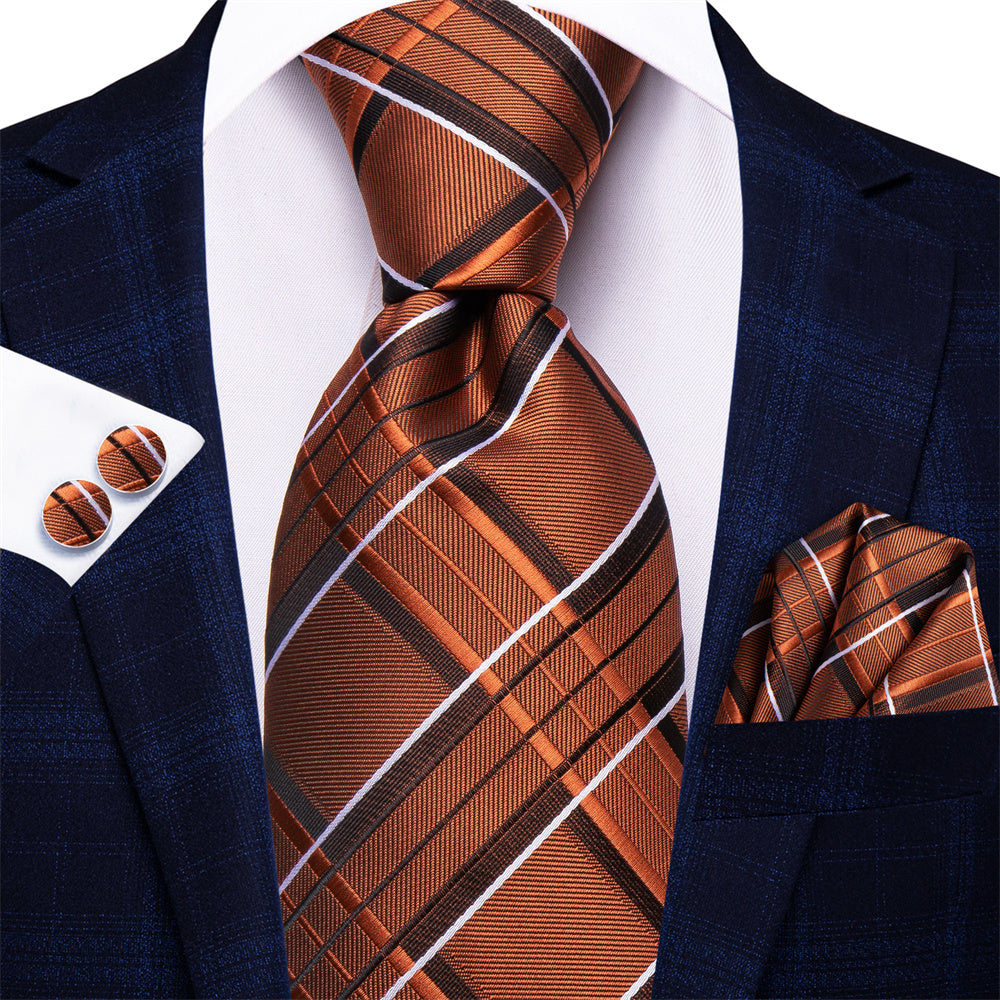 GentCrest White Plaid Tie Hanky Cufflinks Set - Image 1