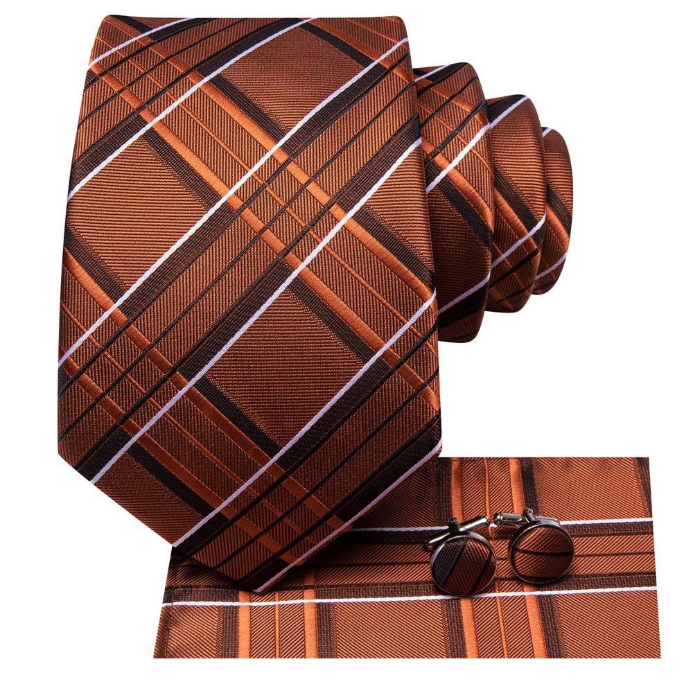 GentCrest White Plaid Tie Hanky Cufflinks Set - Image 3