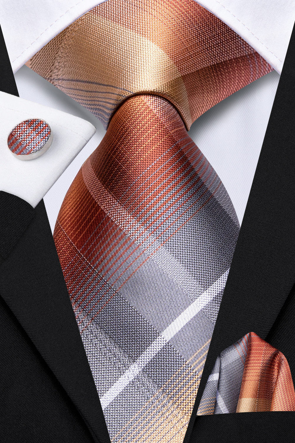 GentCrest Grey Plaid Tie Hanky Cufflinks Set - Image 2